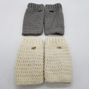 2 Pairs of Handmade Crochet Wrist Warmers, Grey and Ivory Winter Accessory